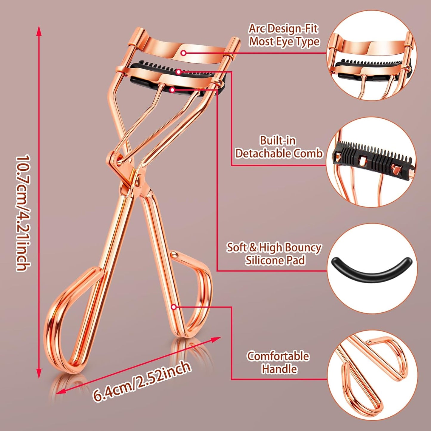 4Pcs Eyelash Curlers with Comb, Rose Gold Beauty Eyelashes Curlers with Built in Comb, Lash Curler Makeup Tool for Women and Girls