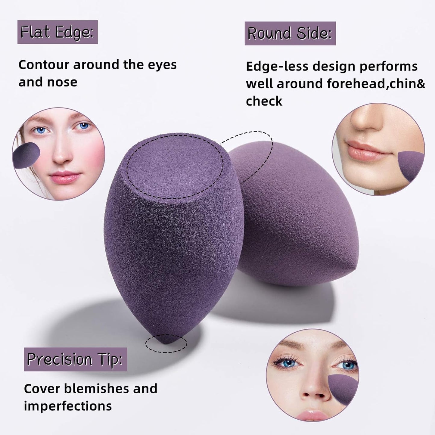 Makeup Sponge Set BS-MALL Blender Sponges 7 Pcs for Liquid, Cream, and Powder, Multi-colored with 1 Mini Makeup Sponge Pink (B-Purple)
