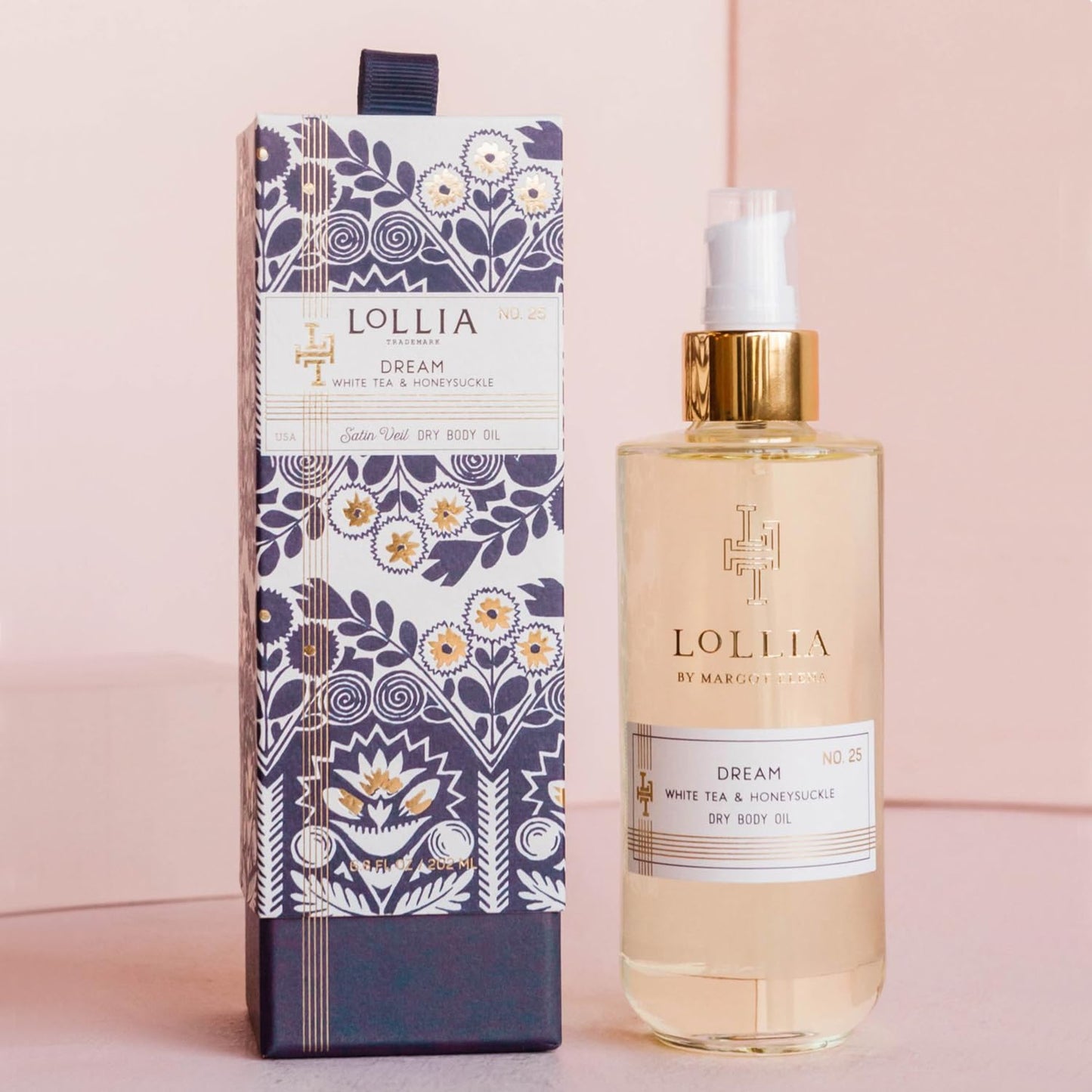 LOLLIA Dream Dry Body Oil, 6.8 Fl. Oz. – White Tea & Honeysuckle – Women’s, Scented, Moisturizing, Dry Body Oil for Women, For All Skin Types