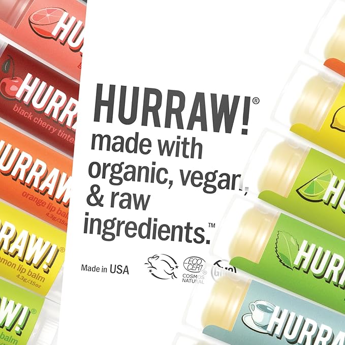 Hurraw! Almond, Cardamom, Rose (Vata) Lip Balm: Organic, Certified Vegan, Cruelty and Gluten Free. Non-GMO, 100% Natural Ingredients. Bee, Shea, Soy and Palm Free. Made in USA