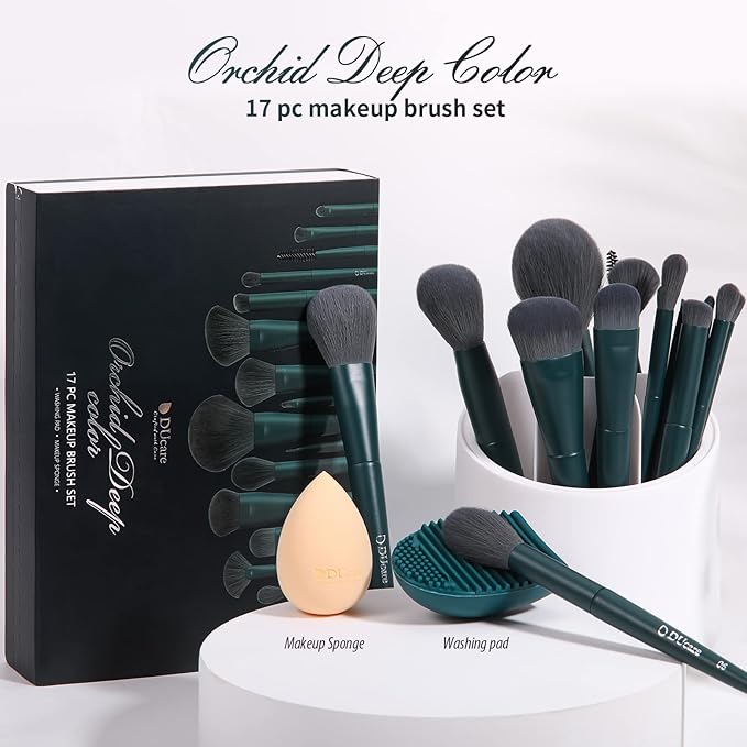 DUcare Makeup Brushes Set 17 Pcs with Brush Cleaning Mat and Makeup Sponge Professional Face Powder Eye Shadow Powder Liquid Cream Kit Gift Box