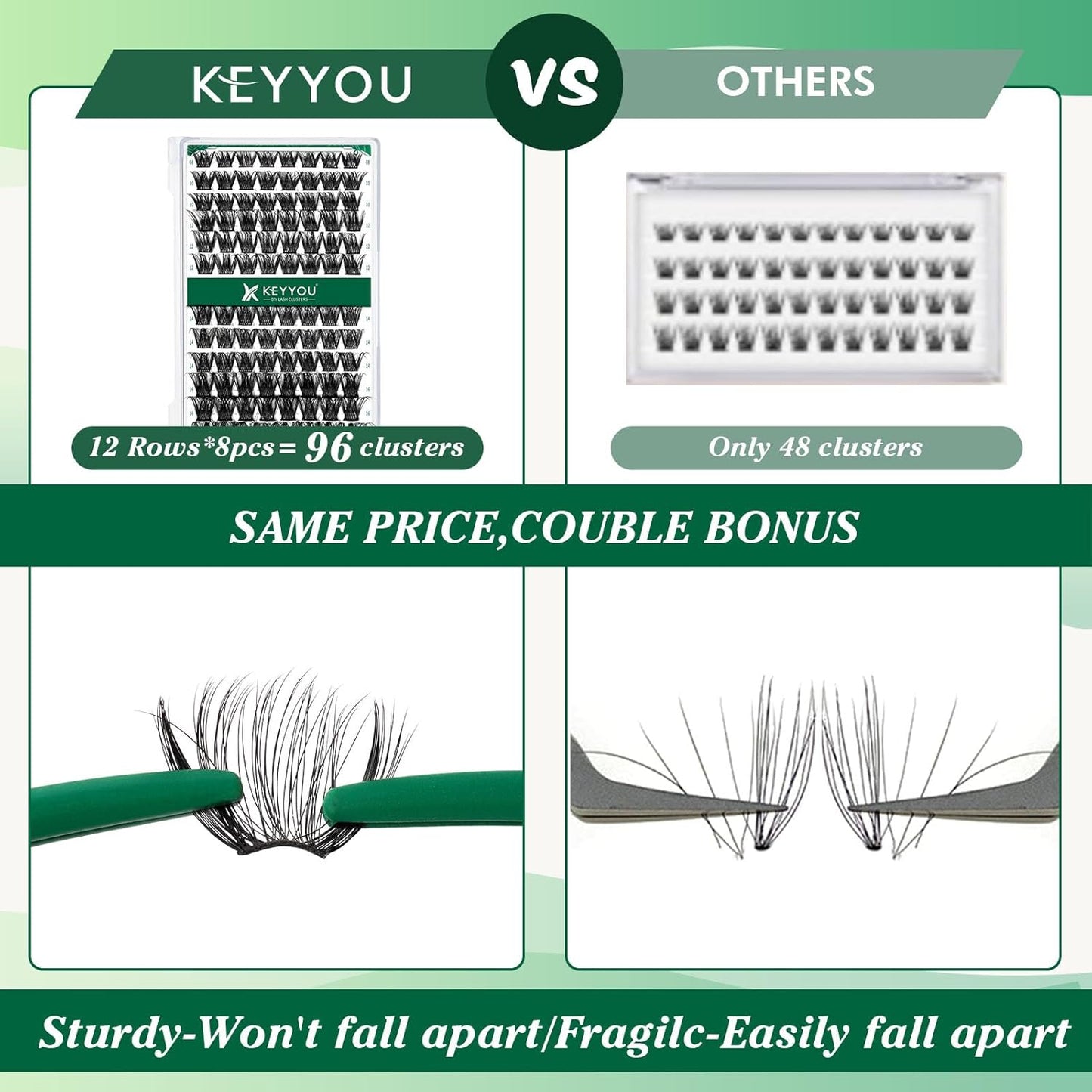 Lash Clusters 96pcs Individual Lashes C Curl 8-18MIX Eyelash Clusters KEYYOU Volume Wispy Lash Extension Soft&Comfortable Easy DIY at Home(Y01,C-8-18MIX)