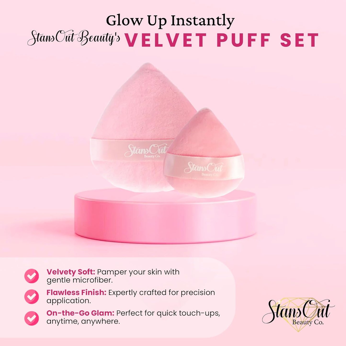StansOut Beauty Velvet Makeup Puff Set (2-Pack) - Luxuriously Soft Powder Puffs for Seamless Face Makeup Application - Premium Quality - Perfect for Flawless On-the-Go Touch-Ups