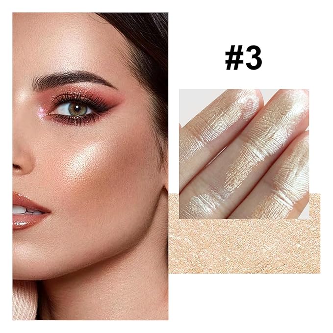Face Highlighter Makeup Palette, Shimmer Glitter Diamond Sparkly Highlighters Makeup Palette Powder for Face Body Cheek Skin 03# Champagne Gold