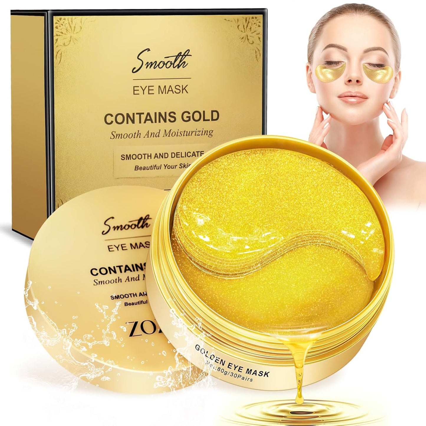 Gold Under Eye Patches, 60 Pcs 24K Gold Under Eye Masks for Dark Circles, Under Eye Patches for Puffy Eyes, Reduce Wrinkles, Under Eye Bags, Moisturizing Improves Elasticity