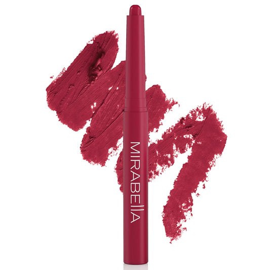 Mirabella - Velvet Matte Lip Crayon, Retractable Highly-Pigmented 2-in-1 Makeup, Long-Lasting Hydrating Lipstick Crayon + Lip Liner, Moisturizing Lipcare Formula, Raspberry Riot