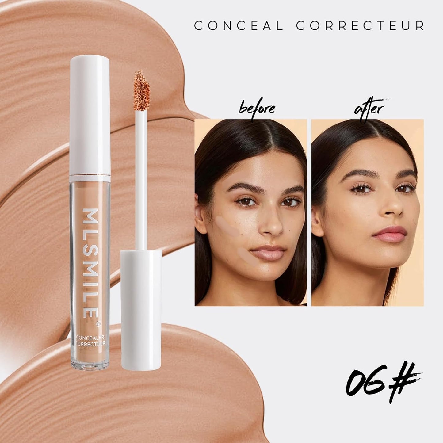 Color Liquid Conceal Contour Foundation, Waterproof 8 Colors Cream Lightweight Liquid Concealer Contour Makeup for Concealing Blemishes, Brighten Dark Circles, Improves Uneven Skin Tone, 06
