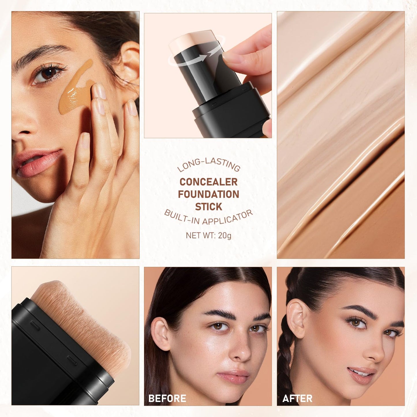 2PCS Long-Lasting Concealer Foundation Stick, Creamy Full Coverage, Hydrating Olive & Camellia Formula for Dark Circles (01 ivory)