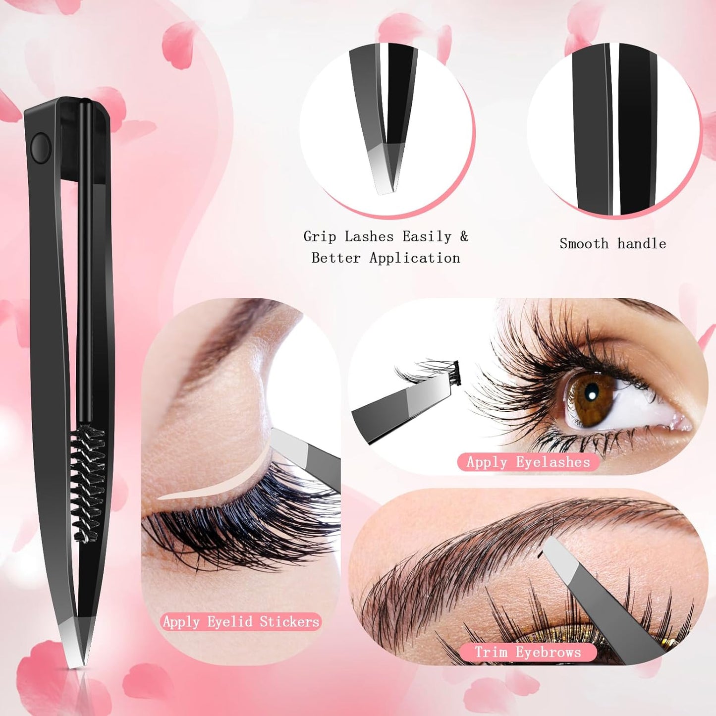 Eyelash Applicator Tool – 2-in-1 Lash Applicator Tool Set with Eyelash Extension Tweezers, Brush – Professional Eye Lash Applicator Tools for DIY Eyelash Extensions, Cluster Lashes