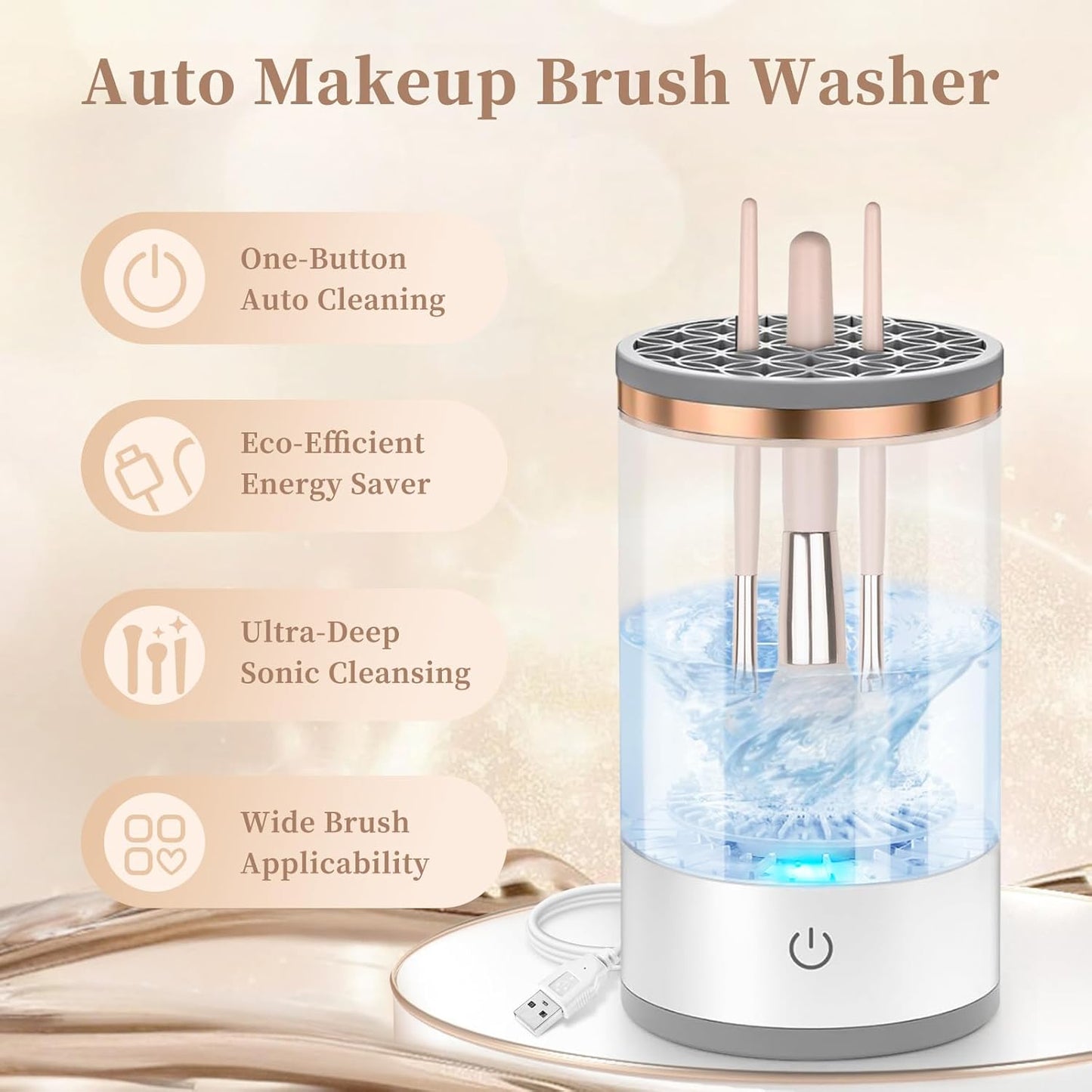 Electric Makeup Brush Cleaner, Quick Efficient Machine for Deep Cleaning All Types of Brushes, Portable Compact Design for Travel Home Use, for Makeup Lovers & Professionals - Transparent