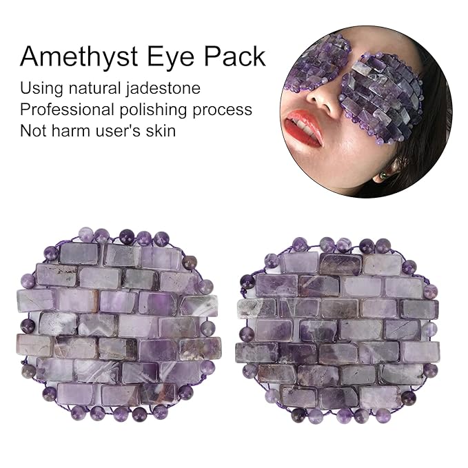 Jade Eye Mask, Amethyst Eye Pack Wrinkle Puff Elimination Dark Circles Fading Quartz Stone Eye Patch Jadestone Eye Massager Relieve Eye Fatigue