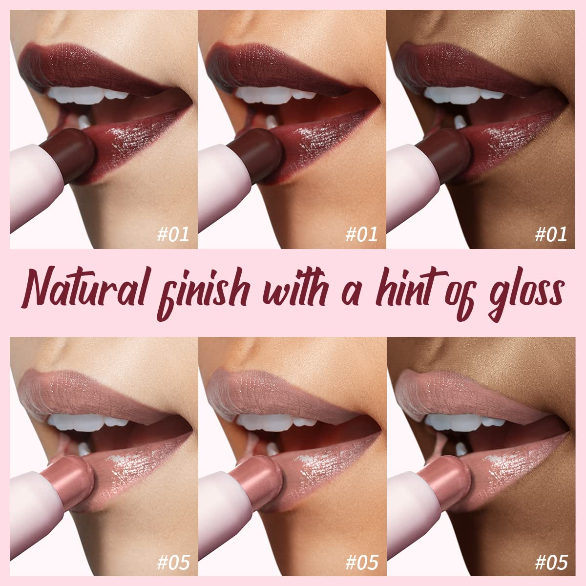 2PCS Tinted Lip Balm Chapstick with Color, Natural Semi - Gloss Finish, Hydrating/Coloring 2 in 1 Moisturizer Lip Stick for Girls & Women #01＋#05