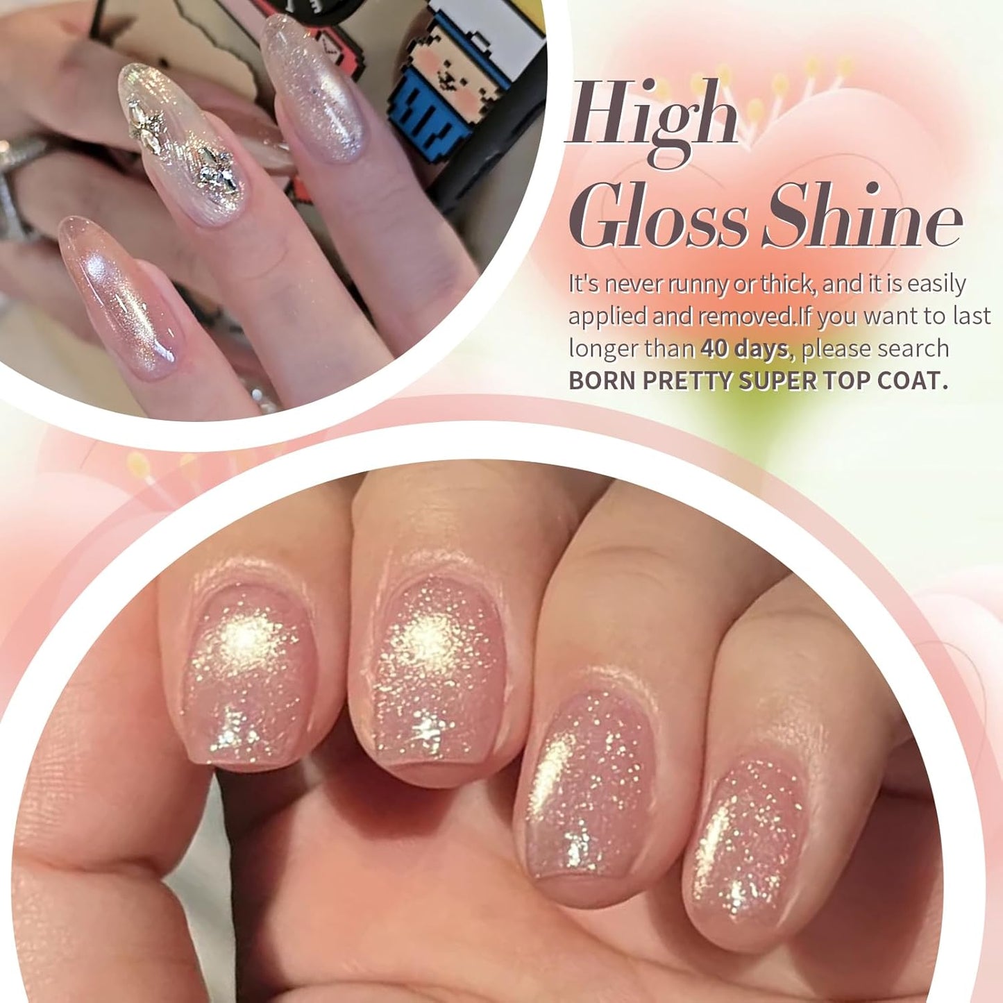 Born Pretty Cat Magnetic Eye Gel Nail Polish Spring Summer Pastel Shimmer Glitter Holographic Cat Magnetic Eye Gel Crystal Glass Cat Magnetic Gel Polish Manicure Nail Art DIY at Home 6PCS