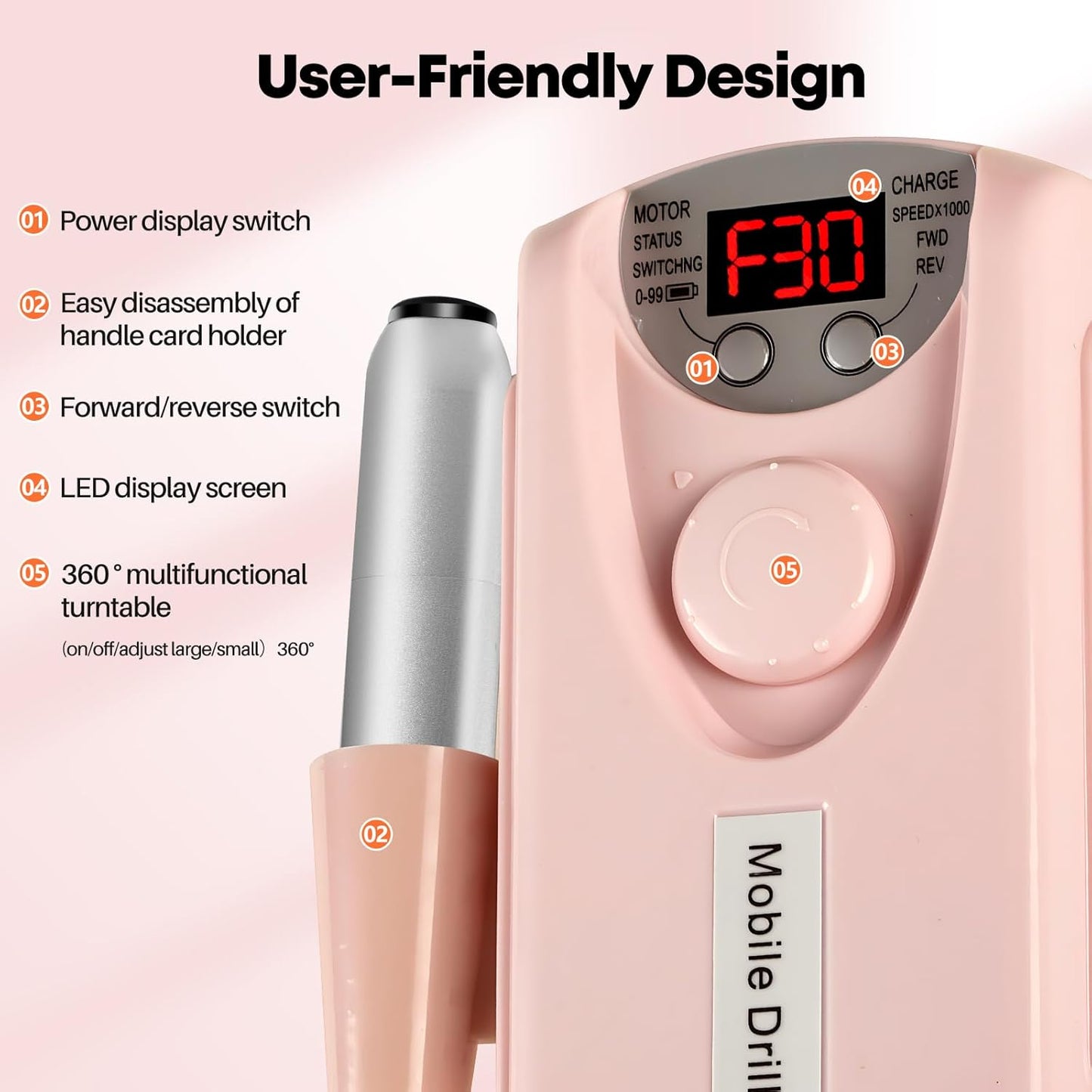 Electric Nail Drill Portable Nail Drill Professional 30000 RPM 13 Salon Quality Drill bits 50 Sanding Bands Portable & Low Noise for Acrylic Nails Gel Polishing Removing Bits Kit for Home Use