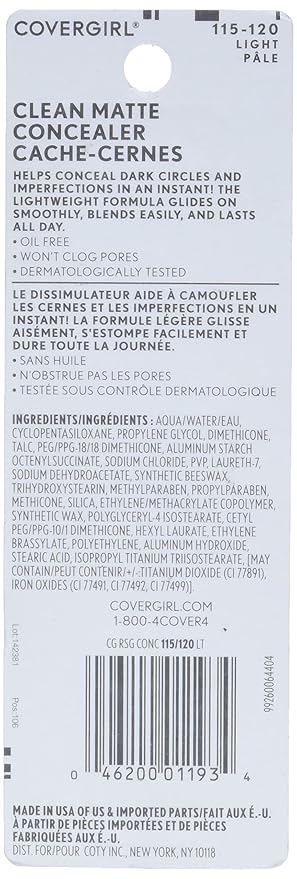 COVERGIRL - Clean Matte Concealer, Oil-Free, Lightweight Formula, Blendable, Natural-Looking Coverage, 100% Cruelty-Free