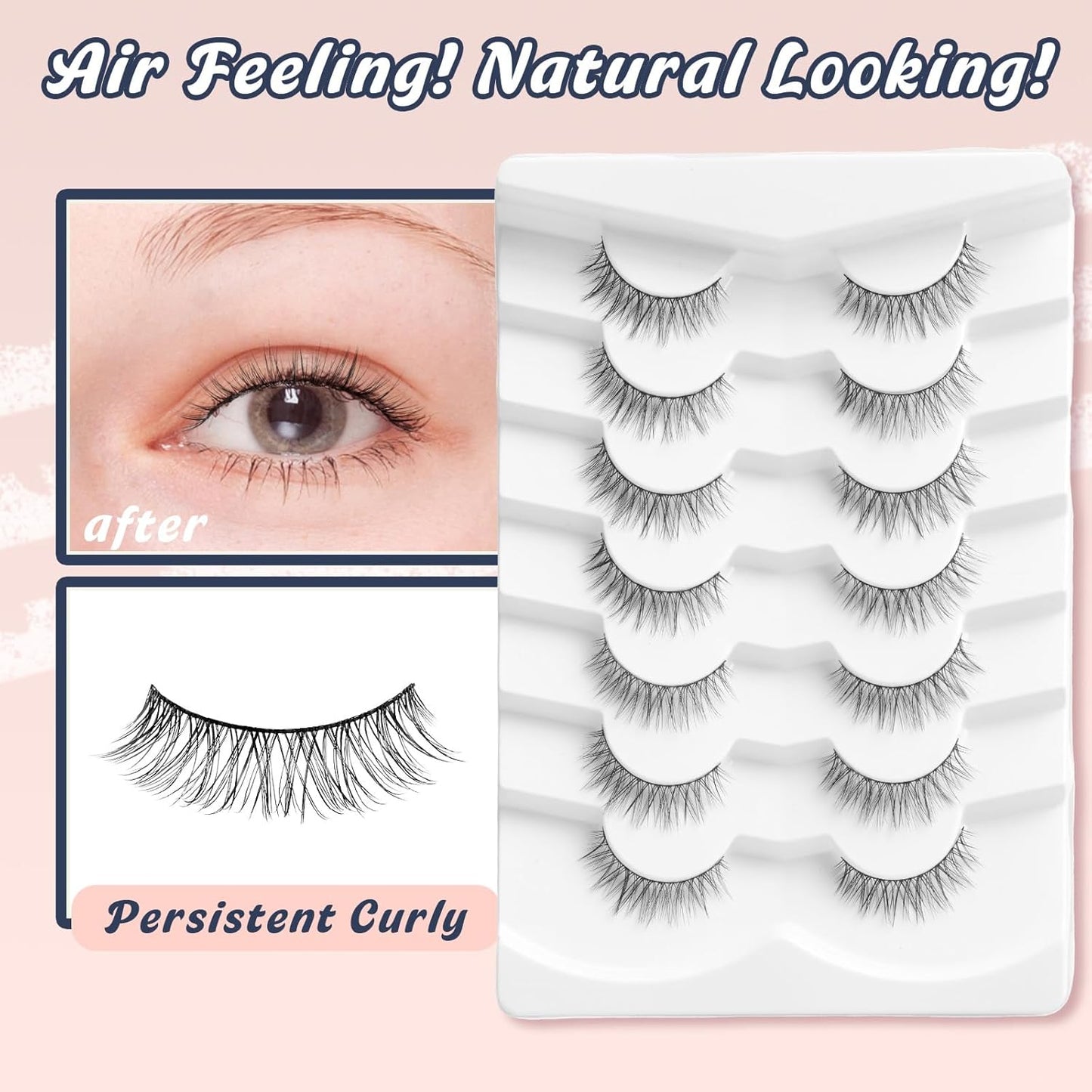 Lashes Wispy Eyelashes False Eyelashes 10MM Short Lash Thin Band Strip Lashes Natural Lashes 3D Volume Eyelashes Soft False Lashes 7 Pair Siligli