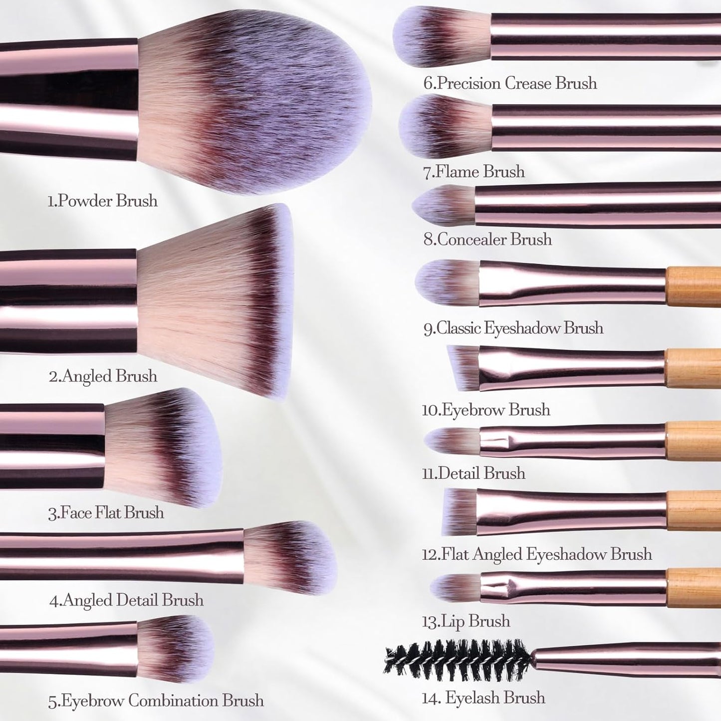 Oneleaf Travel Makeup Brush Set Foundation Powder Concealers Eye Shadows Makeup Set with LED light Mirror 14 Pcs Mini Makeup Brushes (Bamboo)