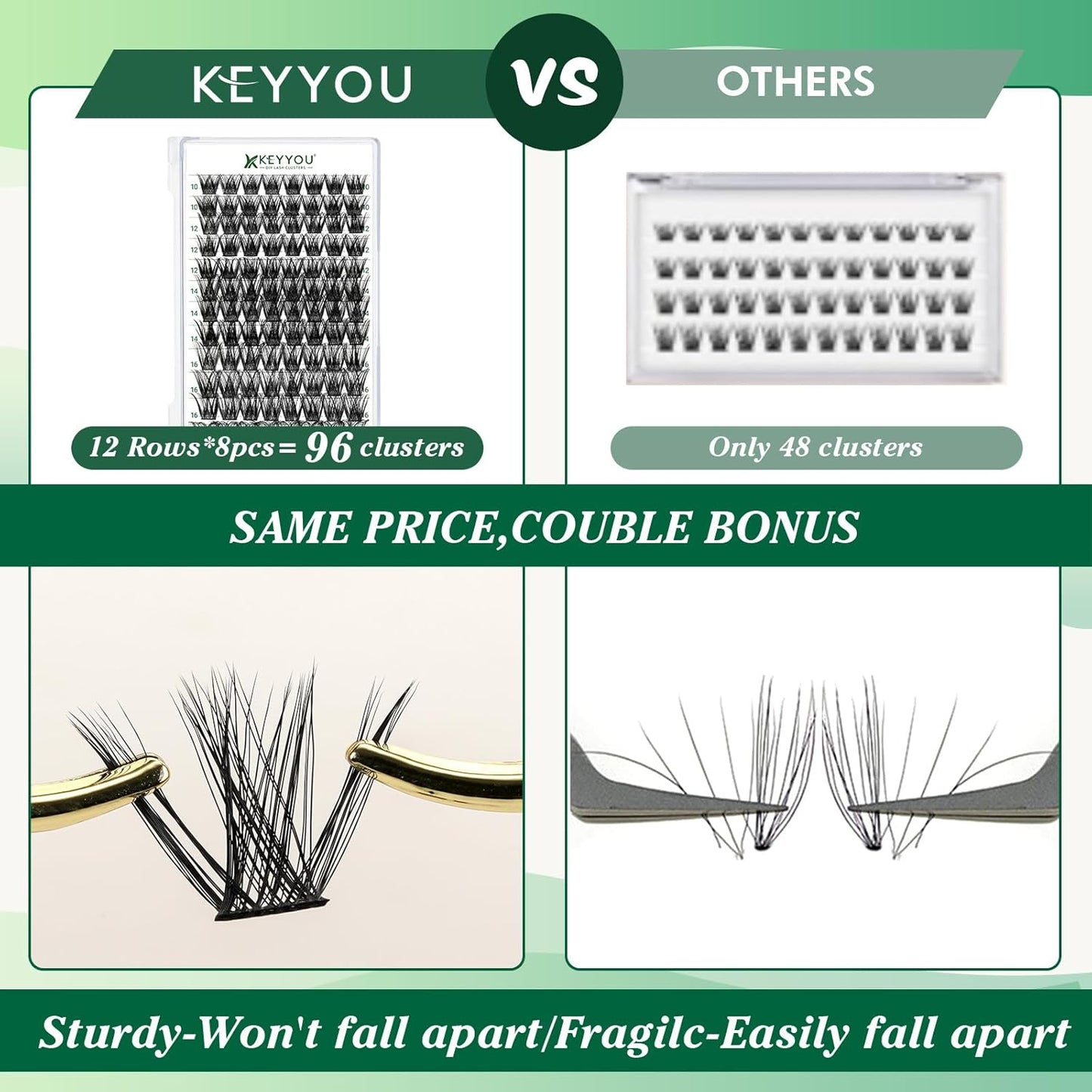 Lash Clusters 96pcs Individual Lashes Y01 D Curl 10mm Eyelash Clusters KEYYOU Volume Wispy Lash Extension Soft&Comfortable Easy DIY at Home(Y01 D-10mm)