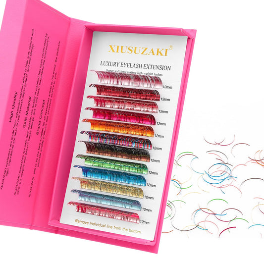 Glitter Spike Tinsel Eyelash Extensions 0.07 Colored Lashes Extension D Curl Lashes 12mm Lash Extensions Soft False Eyelashes Volume Lashes 12 Rows Professional Use(Glitter,0.07-D,12mm)