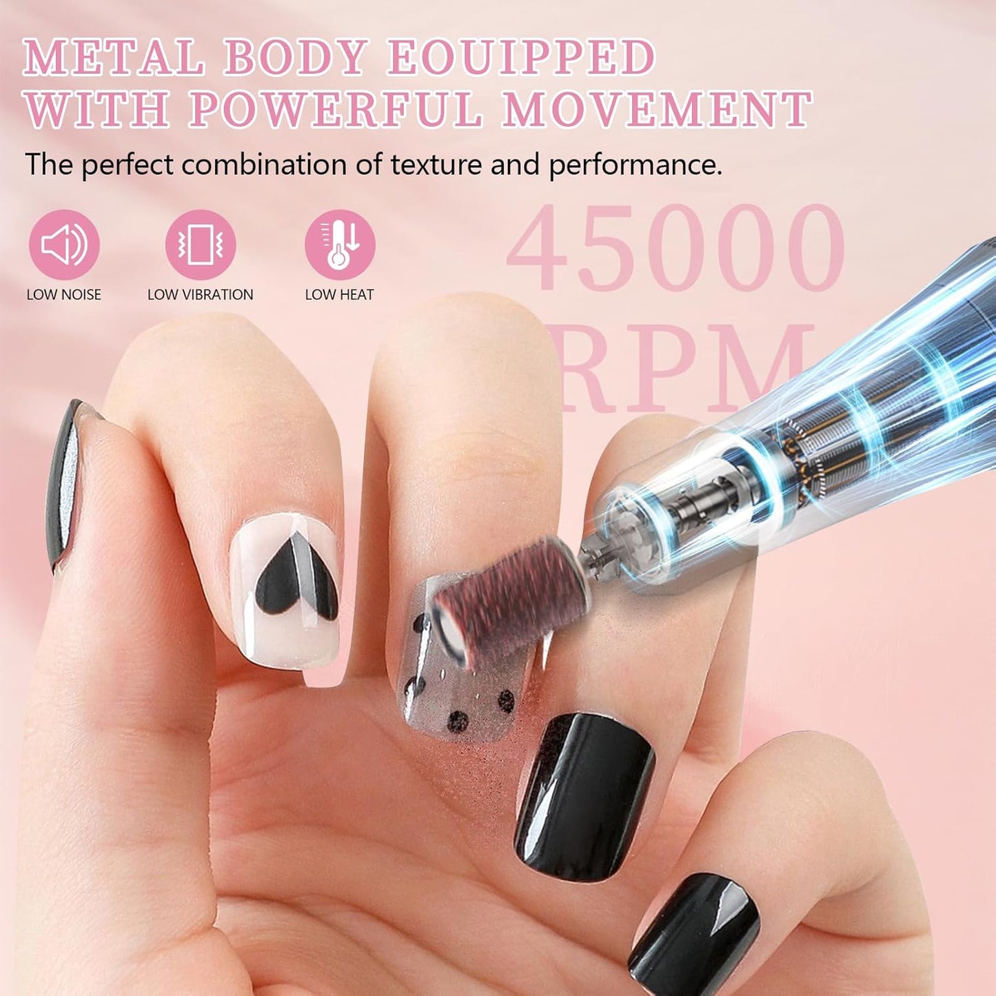 Electric Nail File Professional Kit - 45000RPM Portable Nail Drill Electric File with 11 Bits & Base丨LED Screen丨Ultra-Silent, Rechargeable Nail Drills Machine for Acrylic Nails Gel Polishing (White)