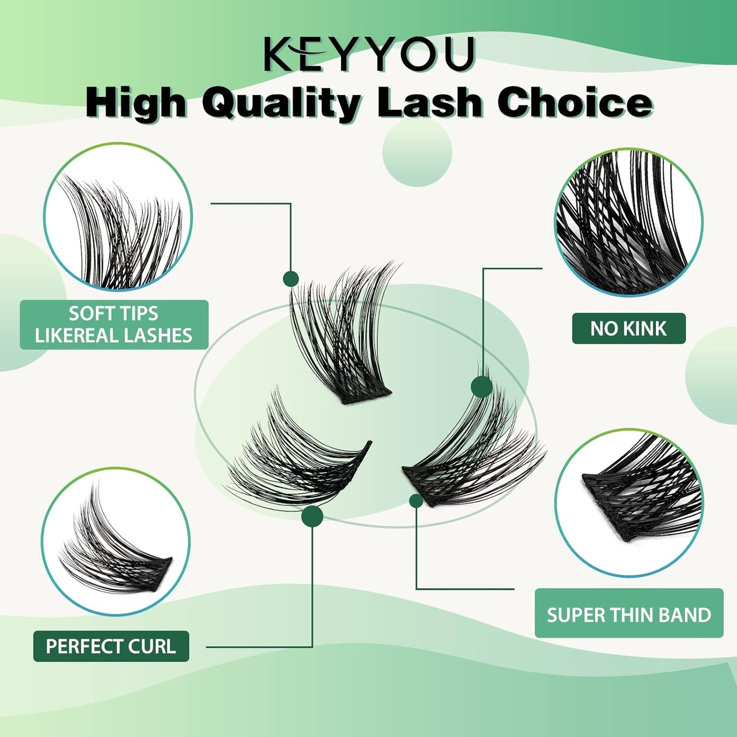 Lash Clusters 96pcs Individual Lashes Y01 D Curl 16mm Cluster Lashes KEYYOU Volume Wispy Lash Extension Soft&Comfortable Easy DIY at Home(Y01,D-16mm)