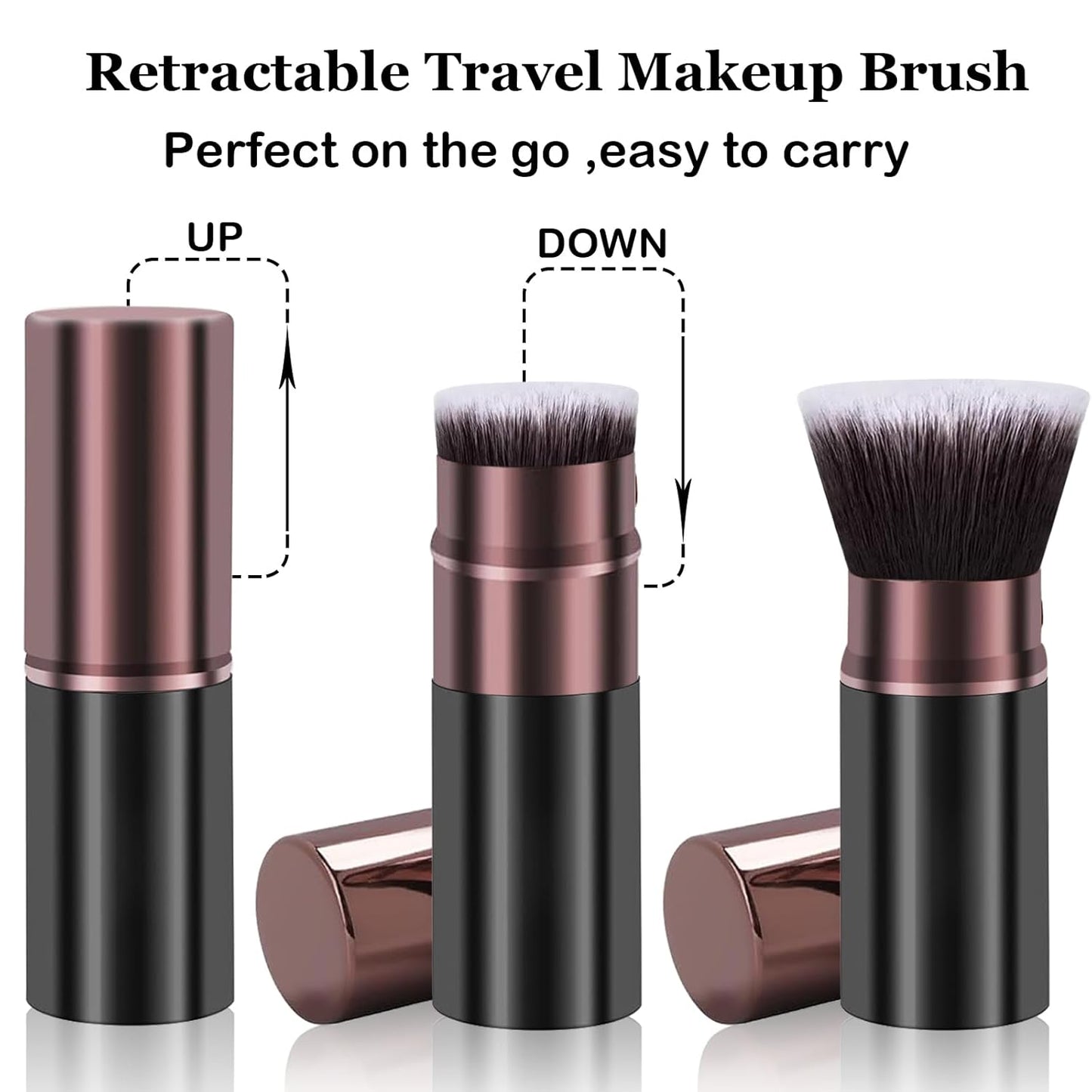 Retractable Makeup Brush, Travel Kabuki Powder Foundation Makeup Brush Face Blush Brushes for Blending Liquid, Flawless Cosmetics, Bronzer, Buffing, Sunscreen,