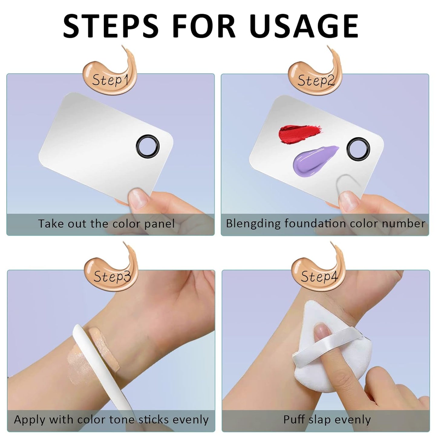 Makeup Spatula,Korean Spatula Makeup Stainless Steel Makeup Spatula and Palette Set,Professional Foundation Spatula Facial Cosmetic Makeup Tool (6 Powder Puff +1Spatula+1 Rectangle Palette).