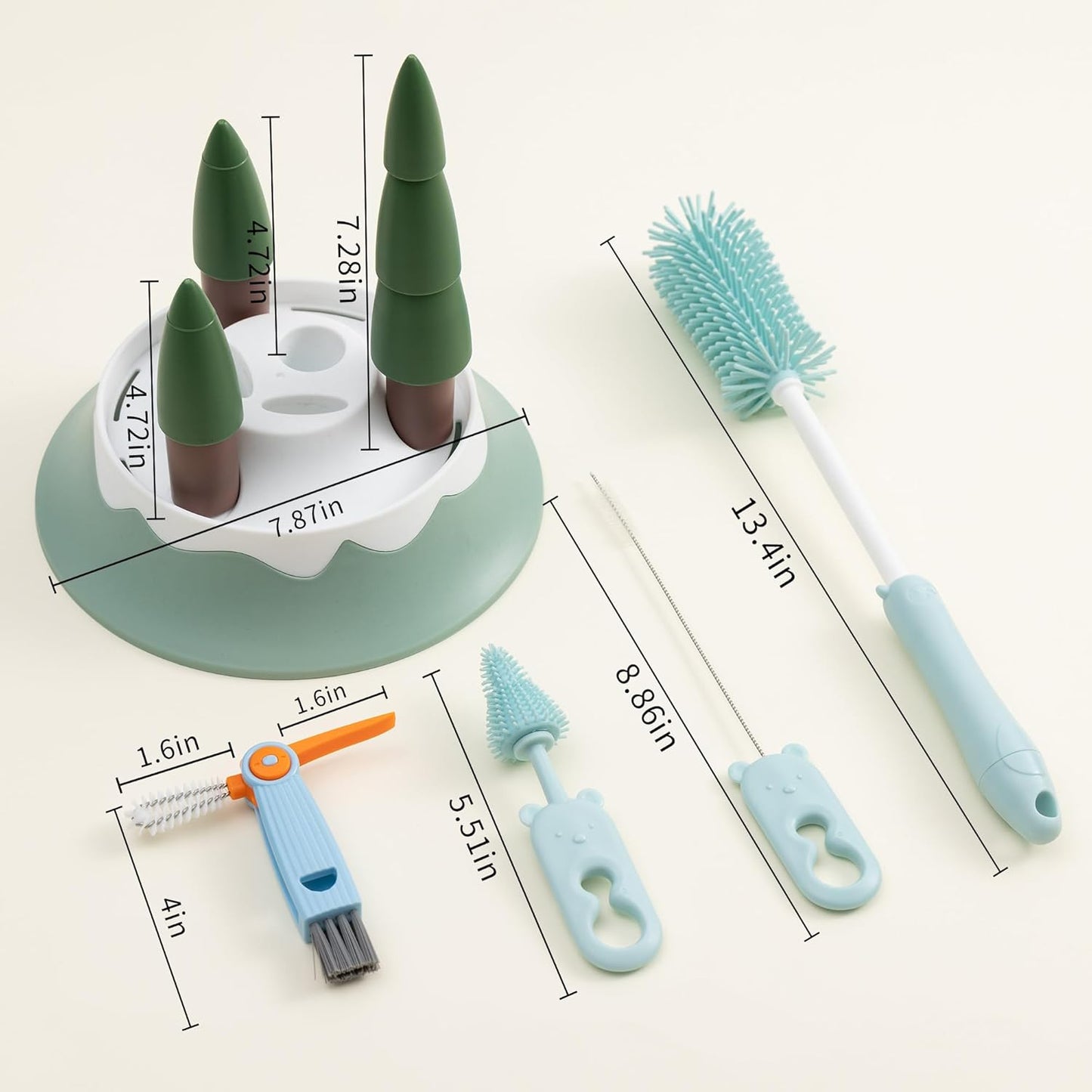 Baby Bottle Drying Rack and Cleaning Set, with Straight Silicone Baby Bottle Brush, Pacifier Brush, Straw Brush, Cup Lid Cleaning Brush, 2025 Xmas Holiday Surprise Gift for Newmom, Z Blue