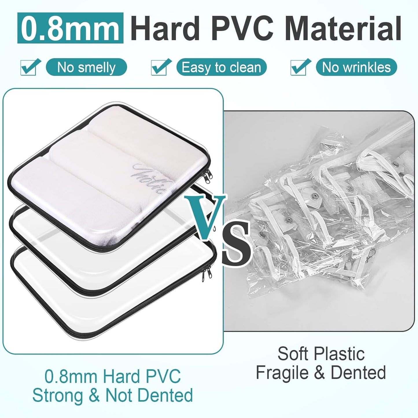 Hoolerry 3 Pcs Clear Hard Zipper Case Plastic Pouch Transparent Hard Case Clear Makeup Bag Portable Travel Organizer Bin for Cosmetics, Building Blocks, Puzzles(Black,L)