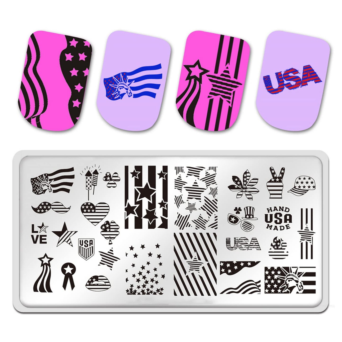 4th of July Nail Art Stamping Plates American Flag Designs Nail Stamp Templates DIY Stainless Steel Star Nail Image Polish Template Manicure Accessories for Women and Girls
