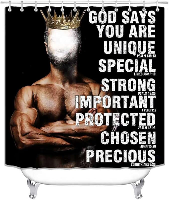 4PCS African American Shower Curtain Set, Black Shower Curtain, Black King Afro Black Man Bathroom Decor, Non-Slip Bath Mat, Positive Motivational Inspirational Gifts for Men, Man Cave Decor