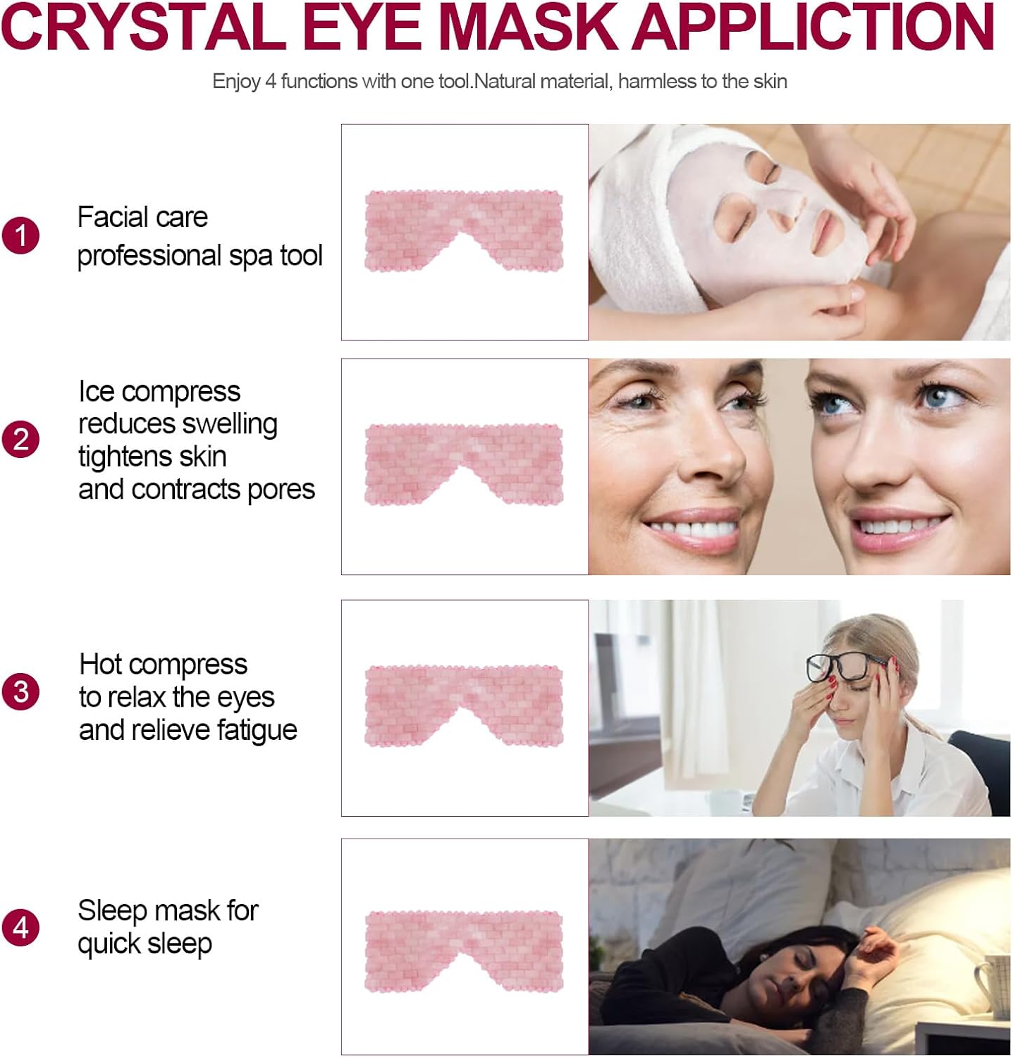 Rose Quartz Eye Mask Cooling Crystal Eye Mask for Headache Relief and Sinusitis Alleviation
