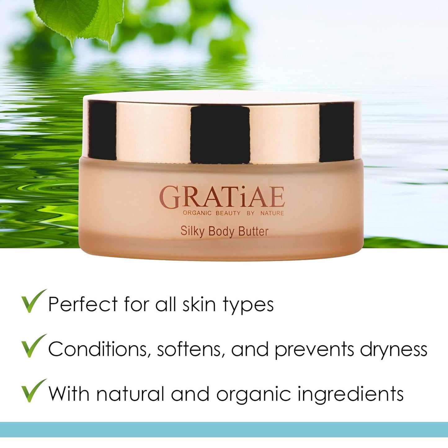 Gratiae organic beauty by nature silky body butter, anti aging skin care shea butter, moisturizer, hydrating stretch mark cream, firming, neck & Décolleté, Apple, Green Tea, and Ginger 5.95Fl.oz
