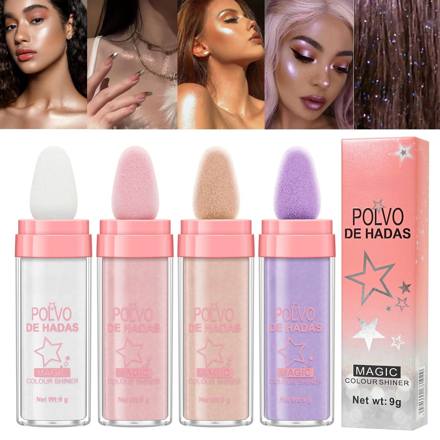 2PCS Polvo De Hadas Fairy Highlight Patting Powder Highlighter Body Brightens the Natural Three-dimensional Face Powder Blusher (#01 White & #02 Pink)