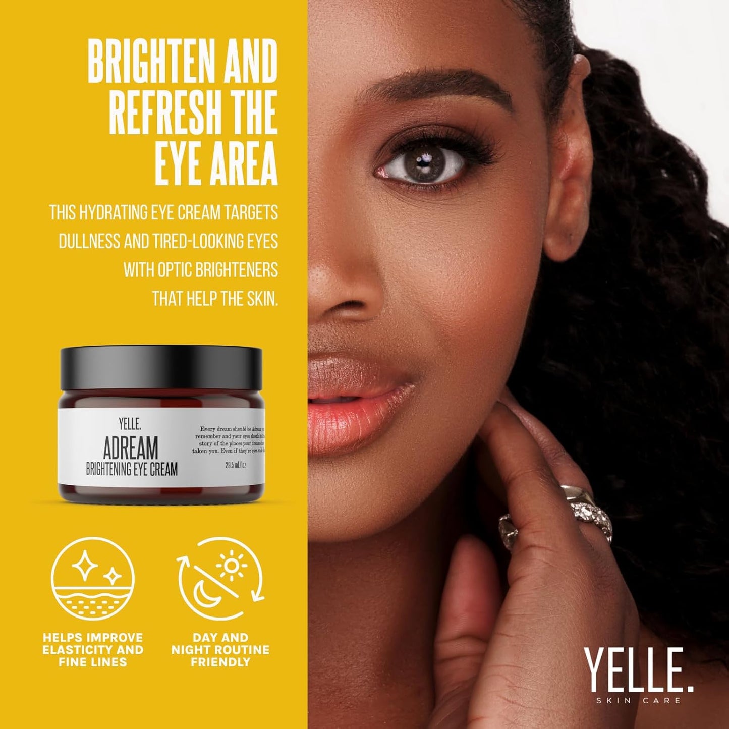 Yelle. Skincare – A-Dream Brightening Eye Cream – Plant-Based Eye Cream for Smoothing, Brightening, and Firming the Under-Eye Area – 1oz Jar