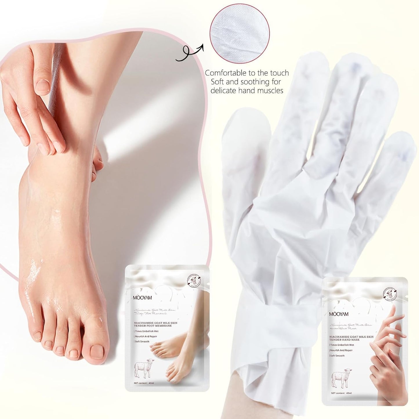 Hydrating Hand Foot Masks Set for Women Men,3 Pack Glove Mask for Dry Hand & 3 Pack Socks Mask for Dry Cracked Feet（Milk）