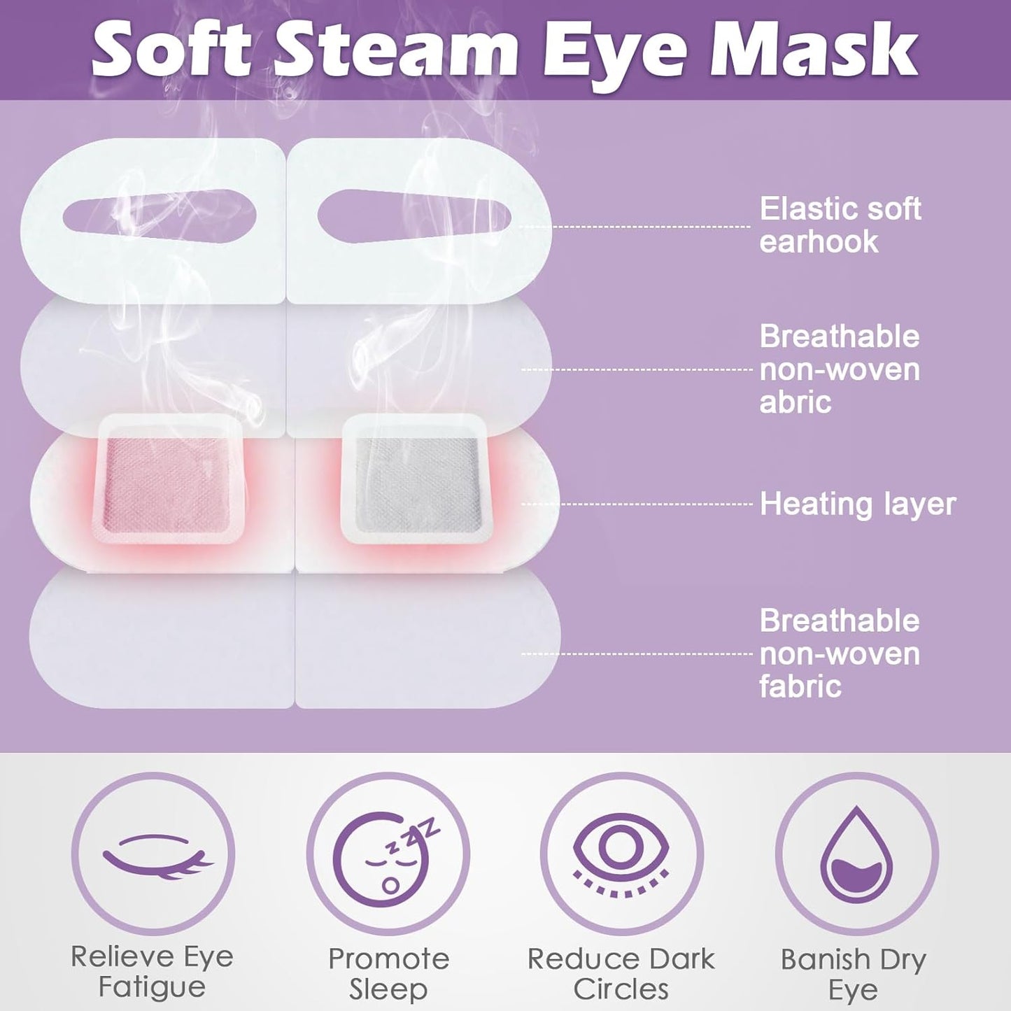48 Packs Steam Eye Mask Disposable Self Heating Eye Mask for Dry Eyes Spa Warm Sleep Eye Mask for Home Office Travel Eyestrain Relieve (Lavender)