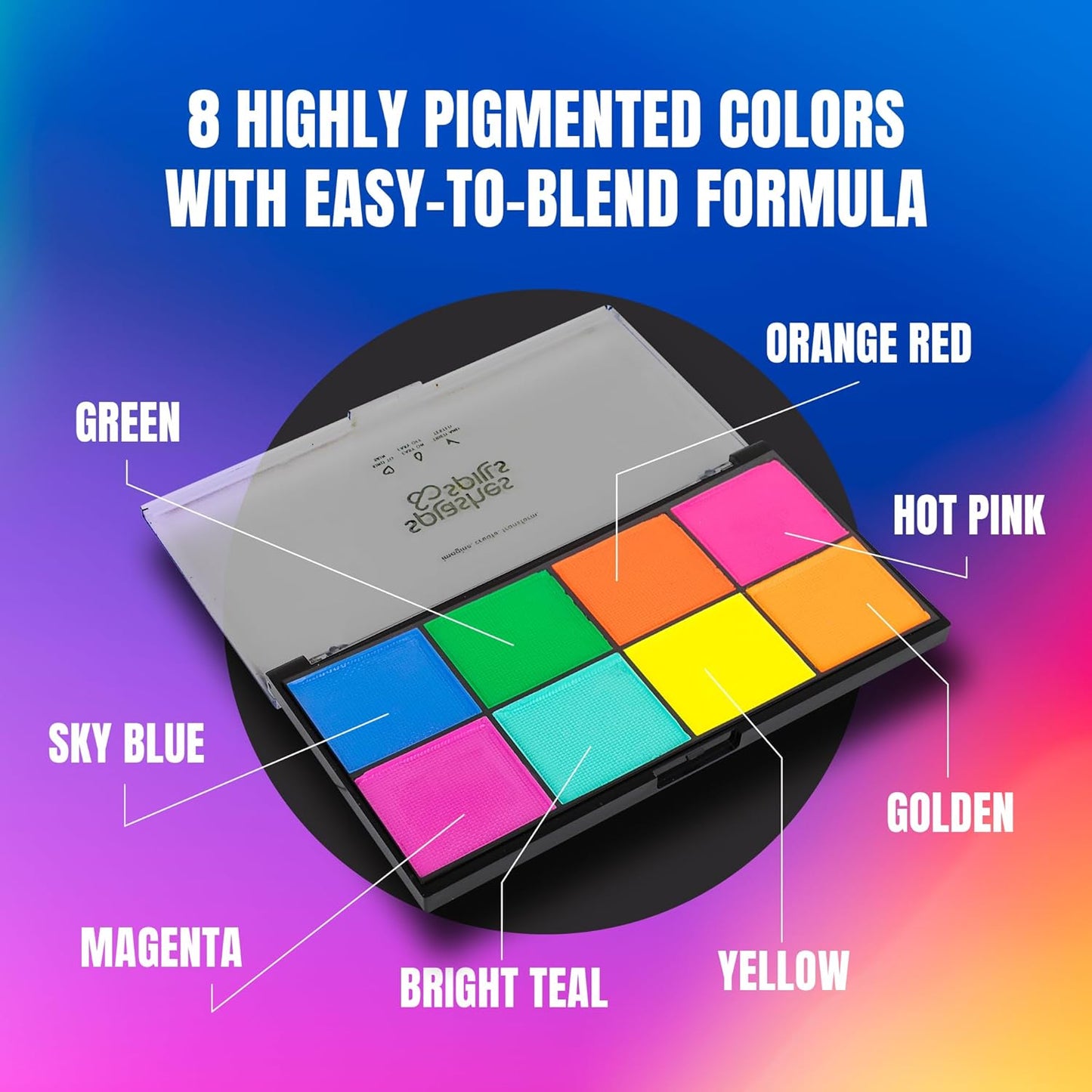 Professional Face Painting Kit - Skin Friendly Face Paint Kit - Cruelty-Free & Vegan Water Based Face Paint Makeup for Theatre, SFX and Halloween- 8 Colors 5g Each - Splashes & Spills (Neon Colors)