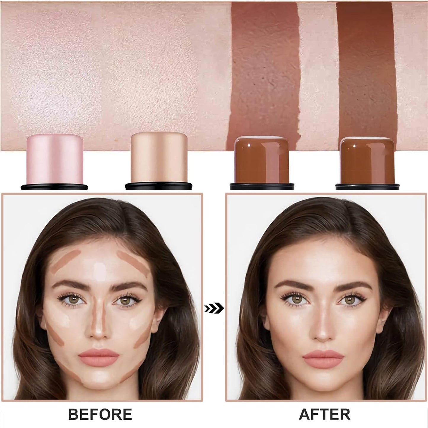 4 Pcs Cream Contour Foundation Stick, Highlighter & Bronzer Pen, Face Brightens & Shades Pencil, Highlighting Shade Longwear Makeup, Highlight Bronzer Shaping Trimming Stick Cream