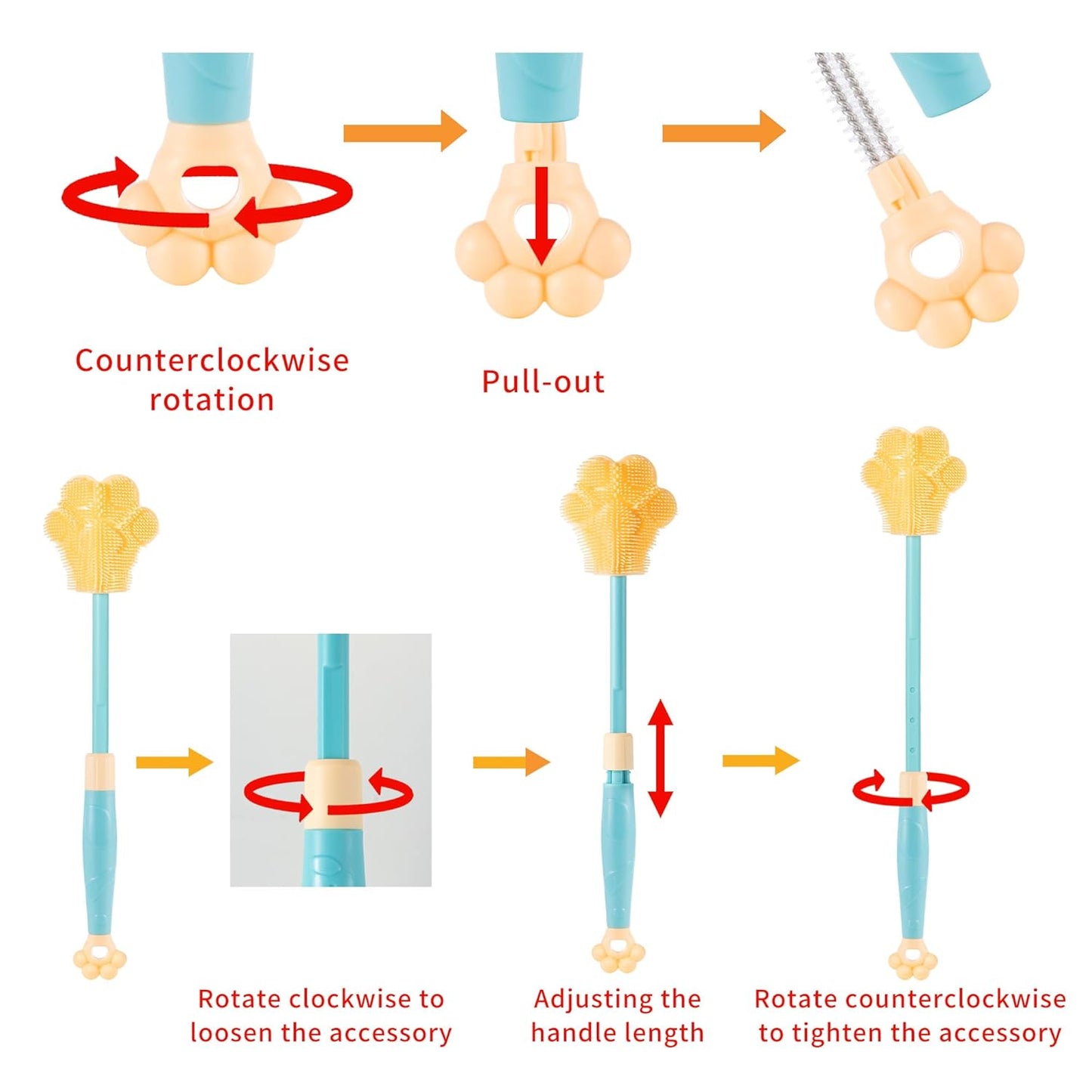 Adjustable Handle Length 10.5-13.8in Water Cup Cleaner Bottle Brush, Silicone Baby Bottle Brush, Pot Brush Cleaner, Blue