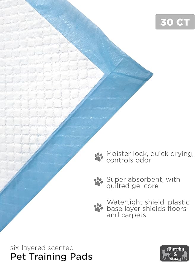 MR30 Murphy & Roxy Pet's Super Absorbent, Six-Layer, Scented Training Pads (30 Pack), Blue