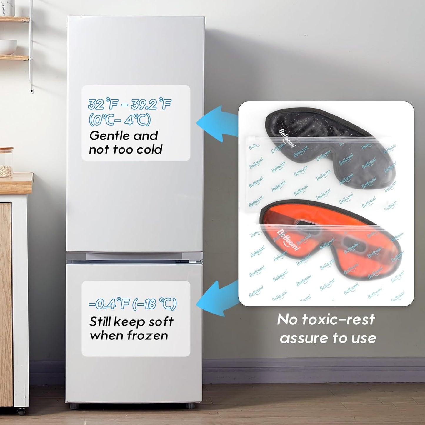 Cooling Eye Mask, Gel Eye Mask Cold Compress for Eyes, Reusable Eye Ice Pack, Cool Relaxation, Comfort Snug Fit, No Freeze, Eye Cover Ice Mask for Home, Office, 2PCS, Black & Orange