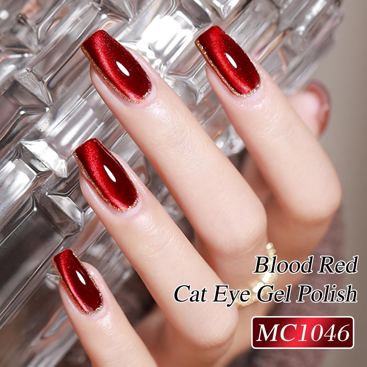 Double Rhythm 0.5 OZ Cat Eye Gel Polish with Magnet 15ML Holographic Glitter Shimmer Translucent Jelly Color Magnetic Nail Polish Salon DIY at Home (Blood Red-MC1046)