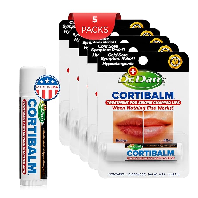 Dr. Dan's Cortibalm-5 pack- for Dry Cracked Lips Healing Lip Balm for Severely Chapped Lips - Designed for Men, Women and Children