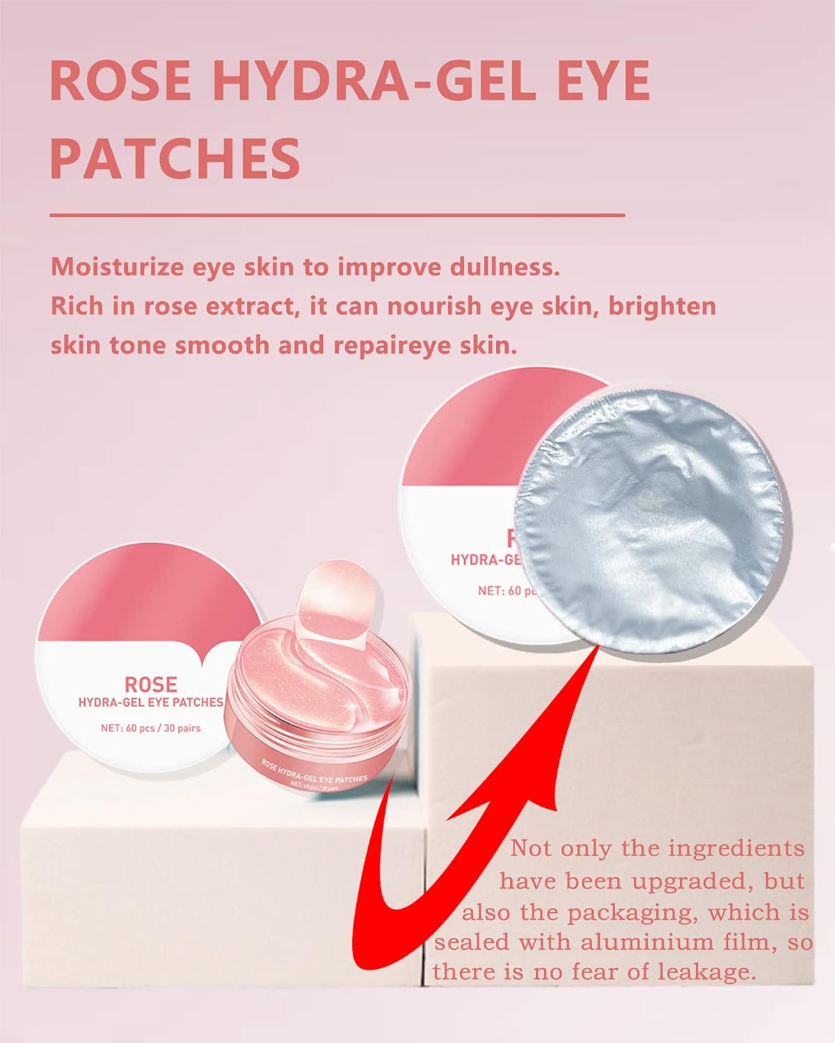 Under Eye Patches (60Pcs) - Update Eye Mask Rose Extract, Eye Treatment Mask, Under Eye Bag Treatment, Eye Mask for Puffy Eyes, Anti-Aging, Anti-Wrinkle and Fine Lines,Under eye Dark Circles for Women