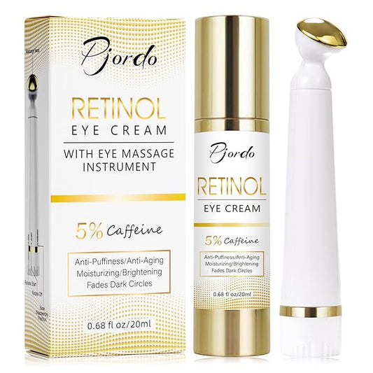 Retinol Eye Cream for Dark Circles Puffiness, Under Eye Cream Anti Aging Eye Cream Reduce Wrinkles & Fine Lines, 5% Caffeine Eye Cream with Eye Massage Wand, Perfect Gifts