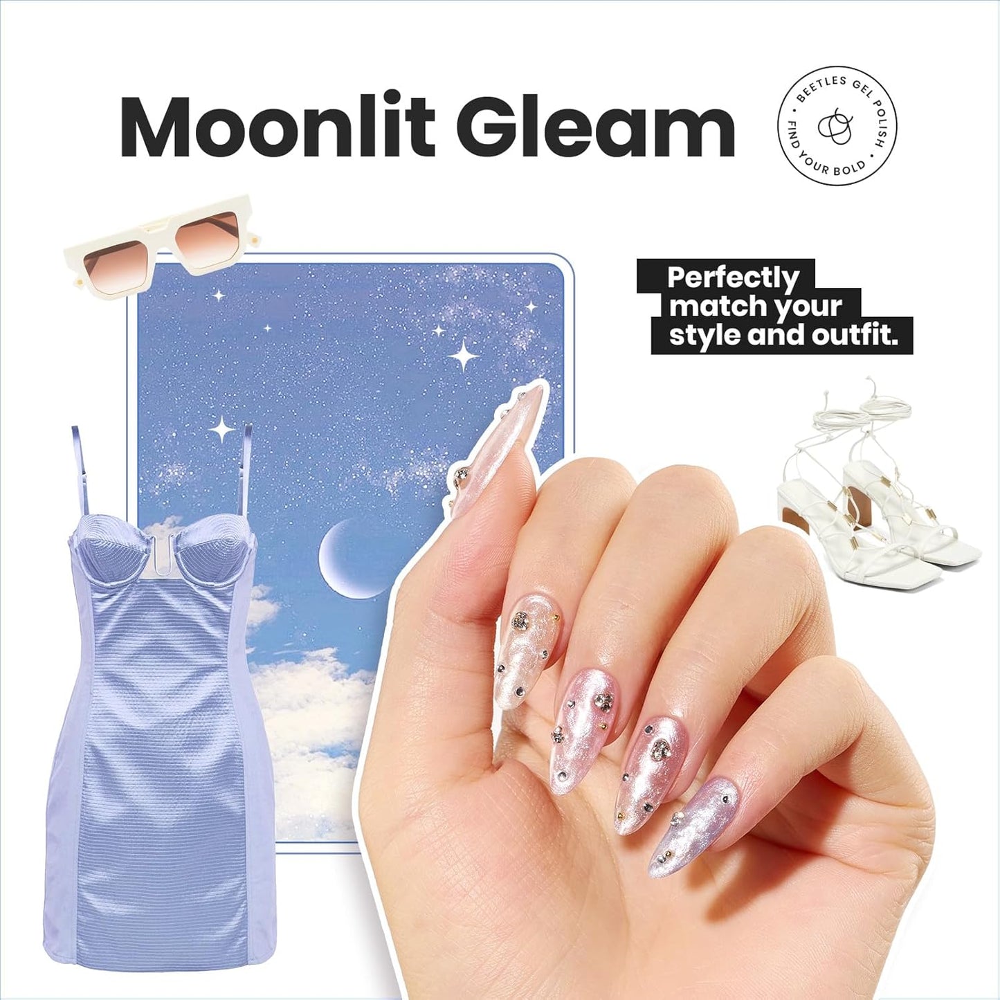 Beetles Pearl Nail Polish Set 6 Colors 15 ML Quick-drying Shimmer Glitter Pearl White Pink Blue Mermaid Nail Polish Kit, Spring Pastel Iridescent DIY Manicure Gift for Women