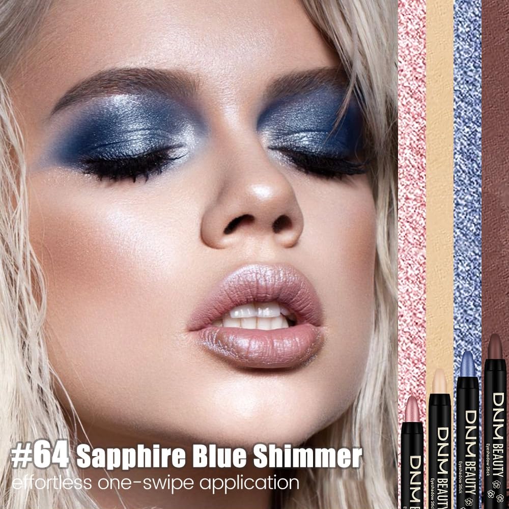 evpct Blue Shimmer Cream Eye Shadow Sticks Brightener Pencils for Women, Shimmery Blue Silky Eyeshadow Applicator Stick Pen Waterproof, Blendable Crease-Proof Stick Eyeshadow Shimmer Eye Makeup 64