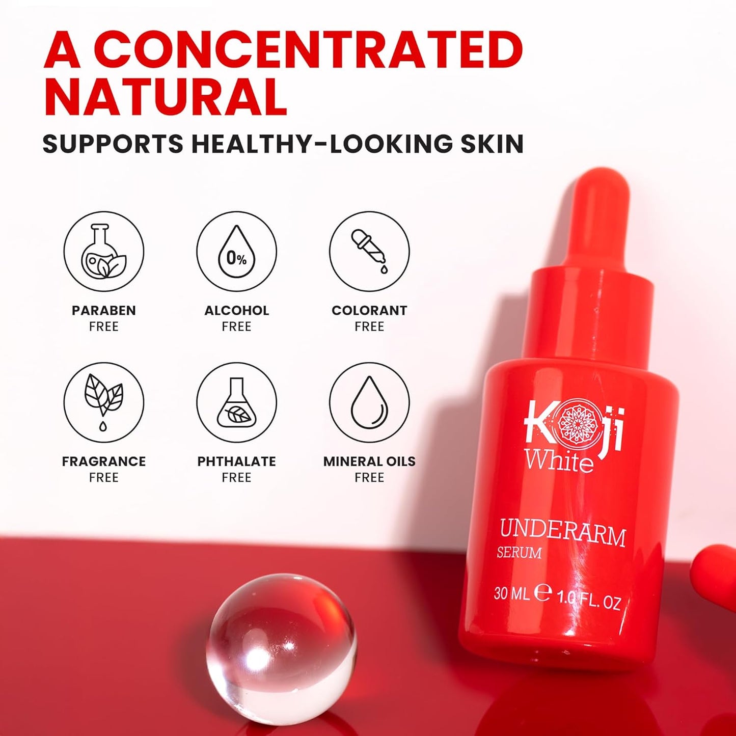 Koji White Underarm Serum for Armpit, Elbows, Knees, Private Areas - Hydrating with Kojic Acid, Niacinamide, Tranexamic Acid, Paraben-Free, Vegan, 1 Fl Oz