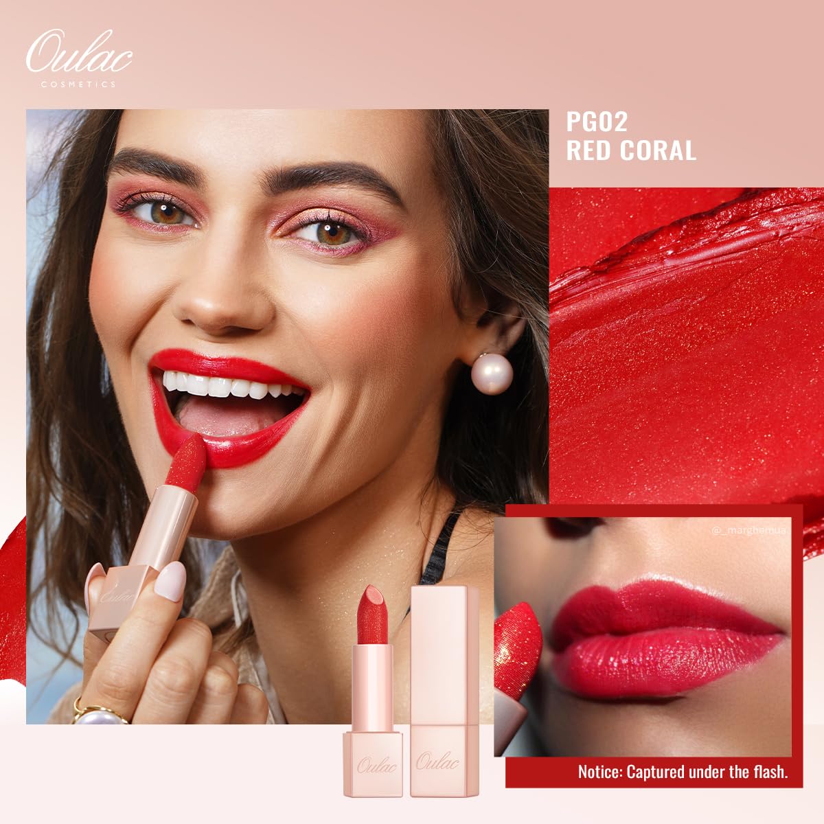 Oulac Moisturizing Coral Red Lipstick - Tinted Lip Balm Infused with Damask Rose Oil Alleviate Lips, Shiny & Lightweight Lip Makeup Vegan & Gluten Free, PG02 Red Coral